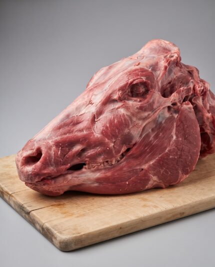 Beef Head — A whole skinned beef head showing the jaw, cheek muscle and distinct skull shape