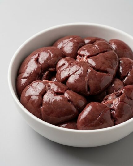 Beef Kidney — A bowl of dark reddish-brown beef kidneys with a lobed, glossy surface