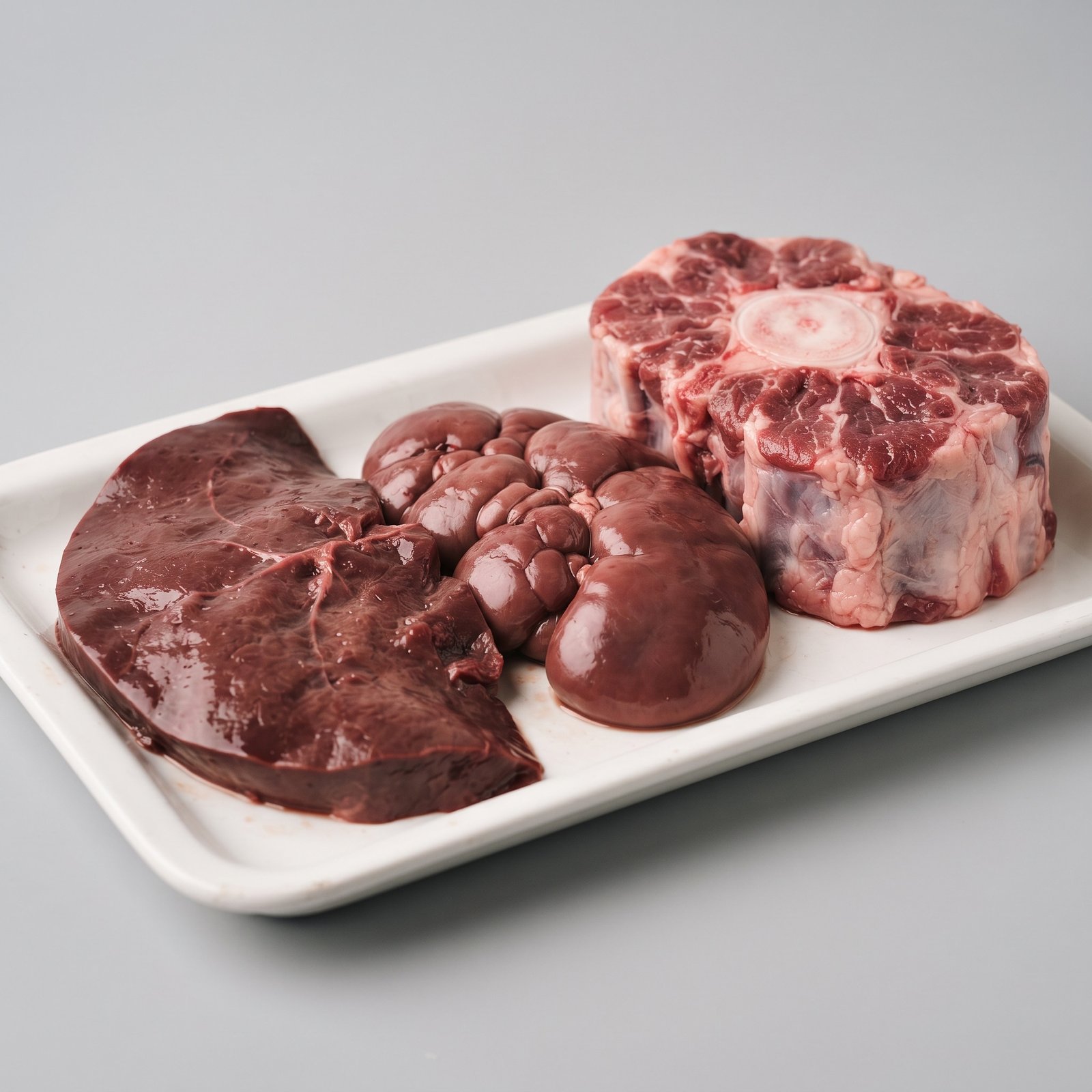 Parts & Offal — a slice of liver, a kidney and a piece of ox tail