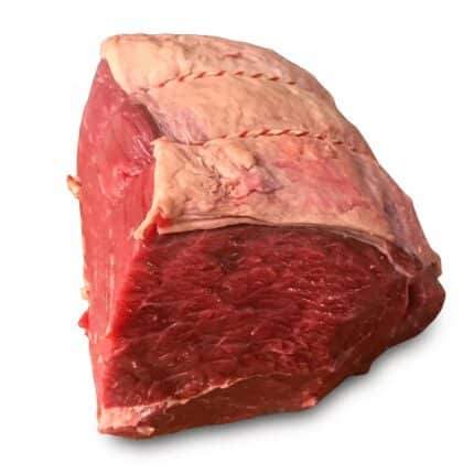 A raw beef topside joint with a thin fat cover