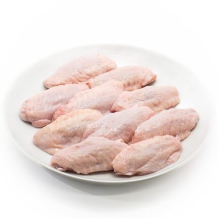 Raw chicken flat wings on a white plate