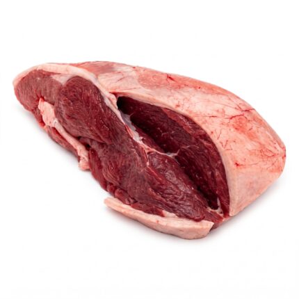 A raw boneless lamb chump showing the cut face