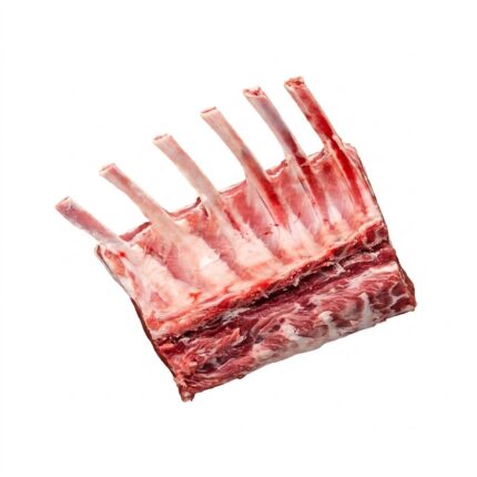 A raw lamb middle neck rack with trimmed bones
